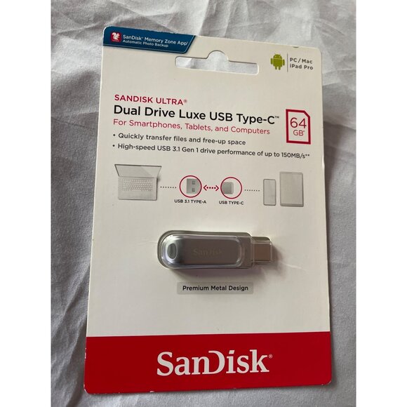 SanDisk Ultra 64GB Dual Drive Luxe USB Type-C Flash Drive For Smartphones Tablet - Picture 16 of 16